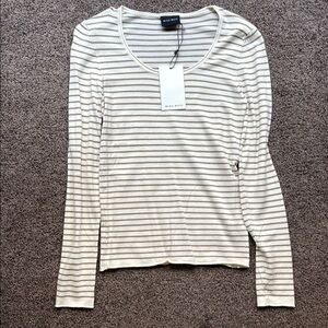 Women's Cream Striped Long Sleeve Top